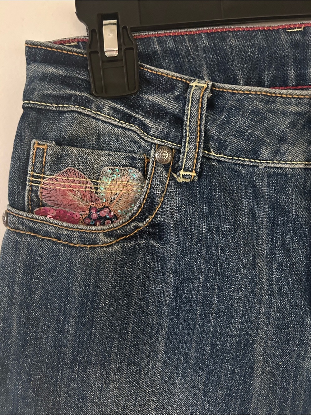 Cache Blue Denim Boot Cut Jeans with Floral Sequin Embroidery - Picture 2 of 6